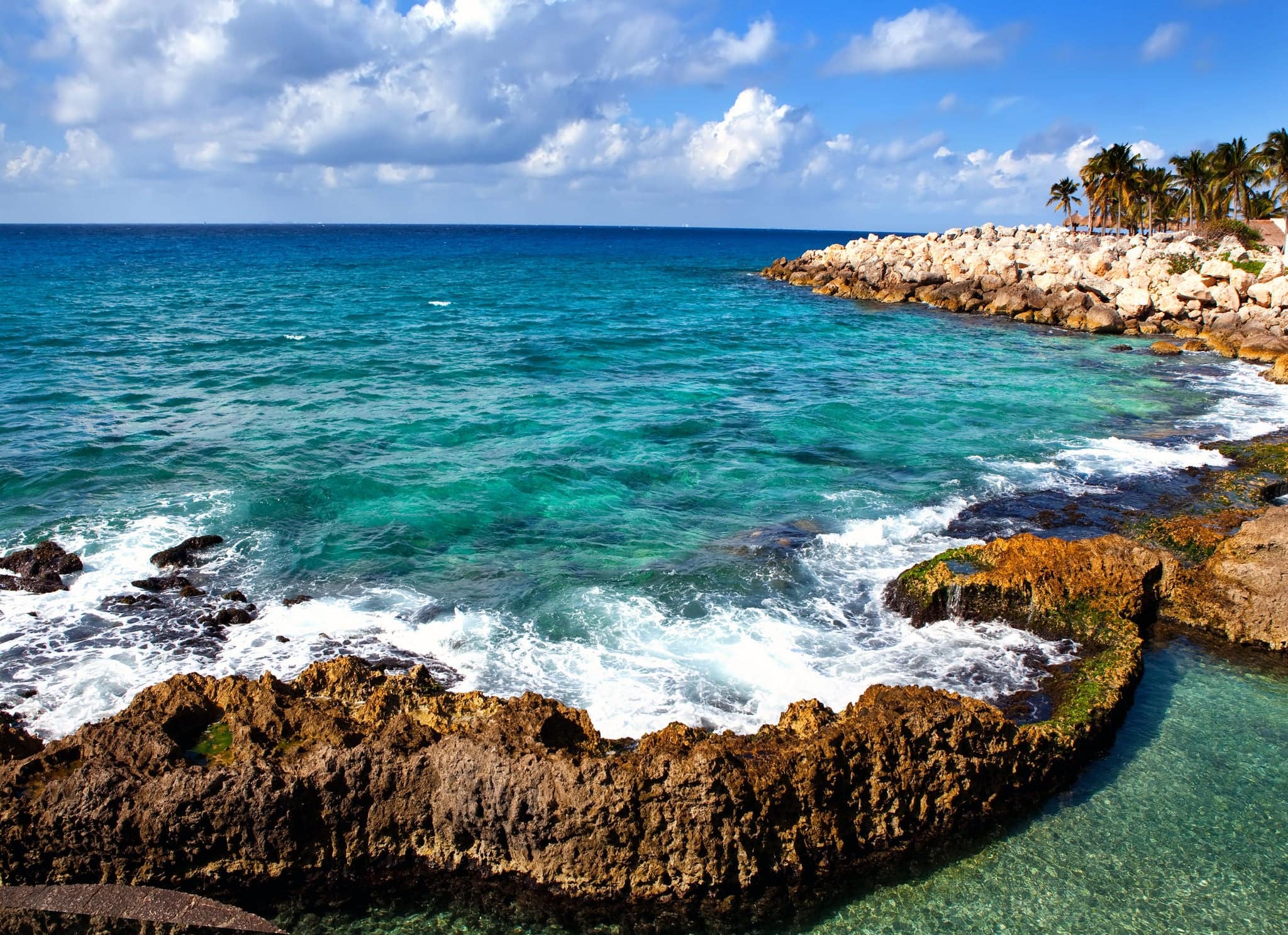 The sea coast in Xcaret park near Cozumel, Mexico