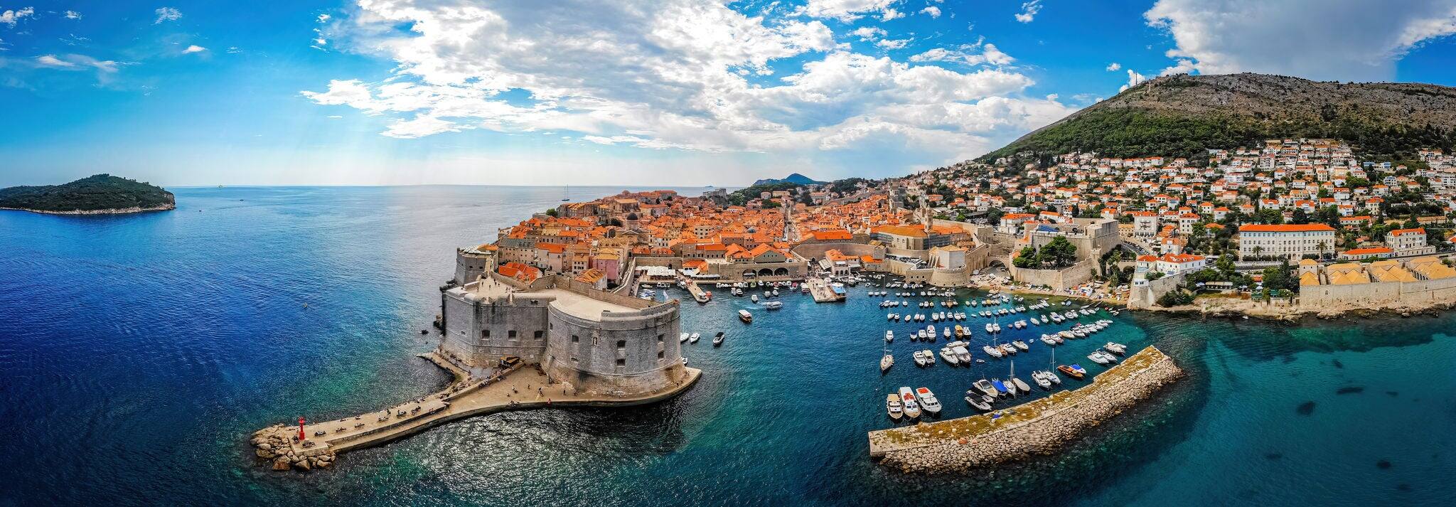 The aerial view of Dubrovnik, a city in southern Croatia fronting the Adriatic Sea, Europe