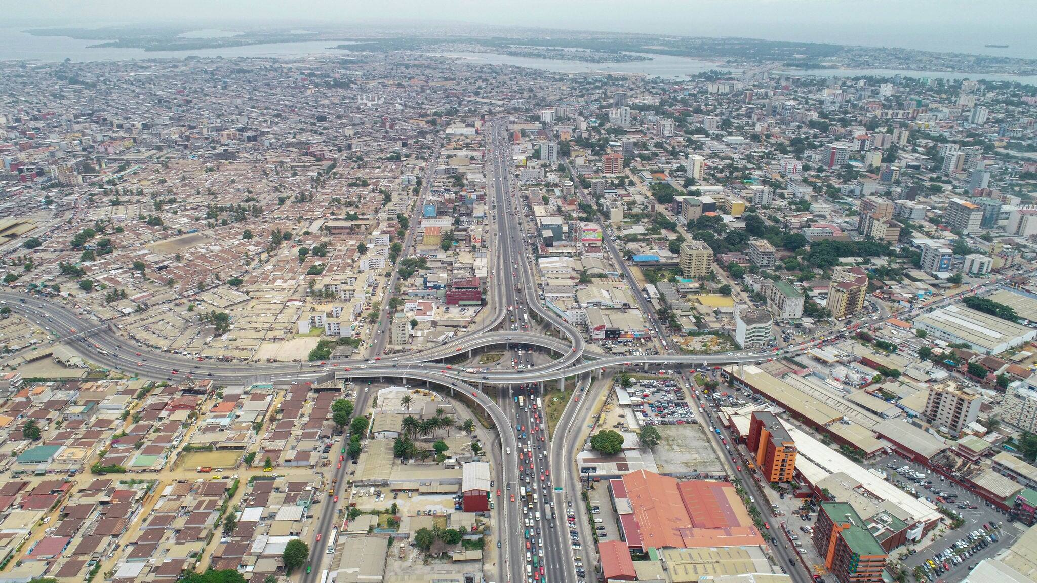 the town of marcory and the Henry konan bedie bridge view from drone