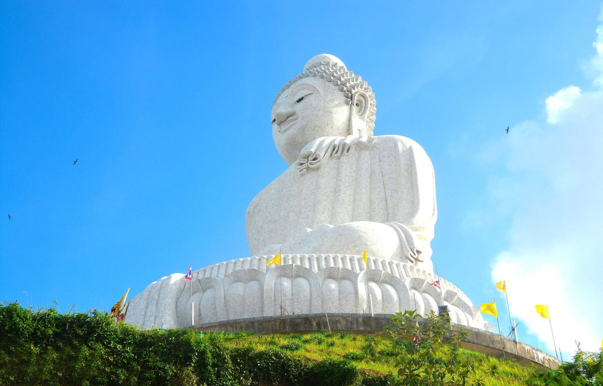 Big Buddha statue on top of a hill in Phuket Island, Thailand.