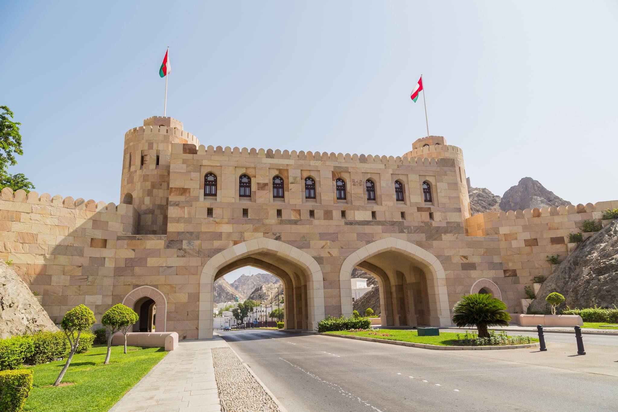 View of the old gate to the old town of Muscat, Oman.