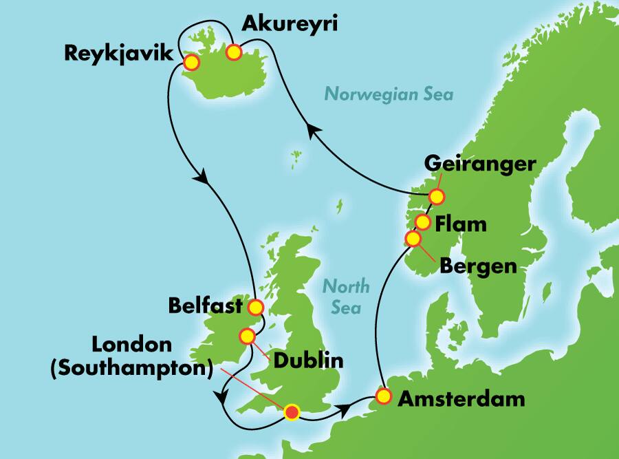 Islandia, Irlanda y Noruega: fiordos místicos desde Londres (Southampton), 14 días Islandia, Irlanda y Noruega: fiordos místicos desde Londres (Southampton), 14 días
