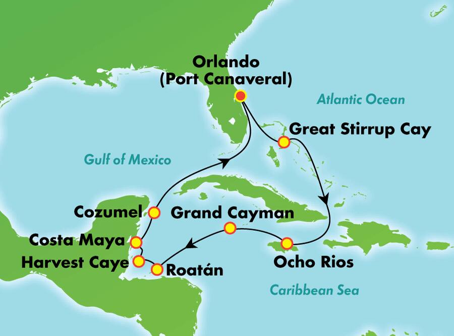 Caribe occidental desde Orlando (Puerto Cañaveral), 10 días Caribe occidental desde Orlando (Puerto Cañaveral), 10 días