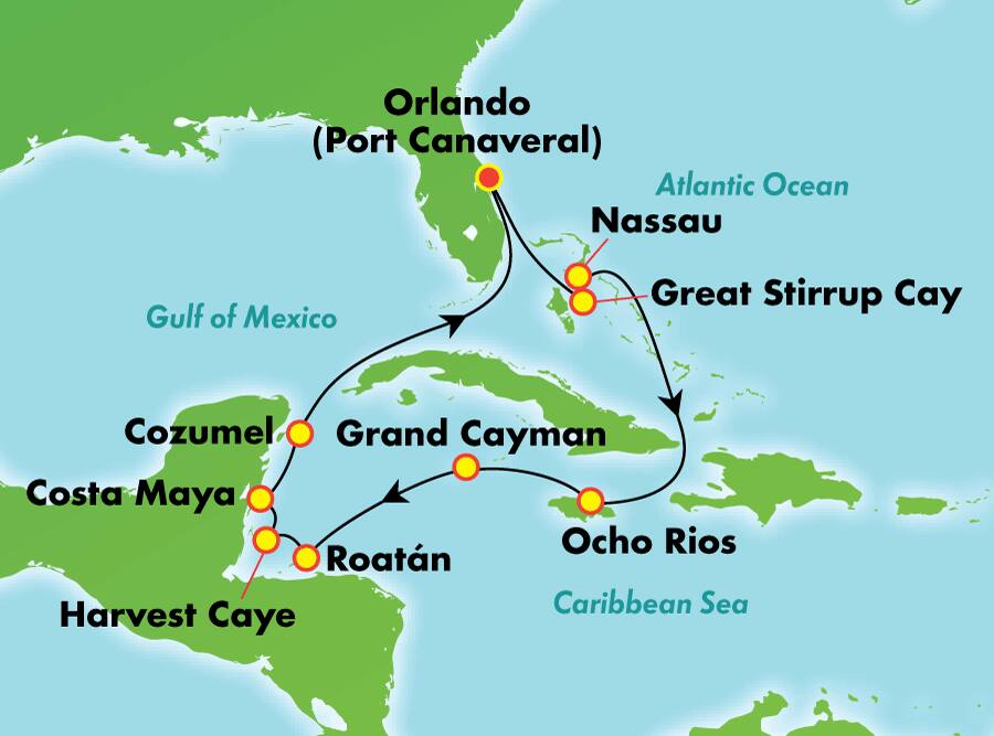 Caribe occidental desde Orlando (Puerto Cañaveral), 11 días Caribe occidental desde Orlando (Puerto Cañaveral), 11 días