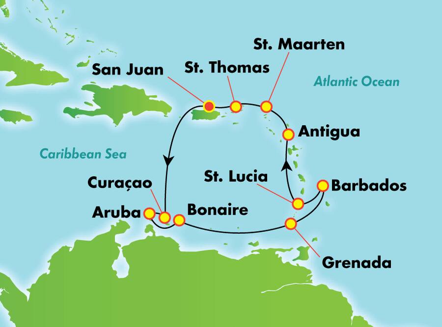 Caribe sur desde San Juan, 11 días Caribe sur desde San Juan, 11 días