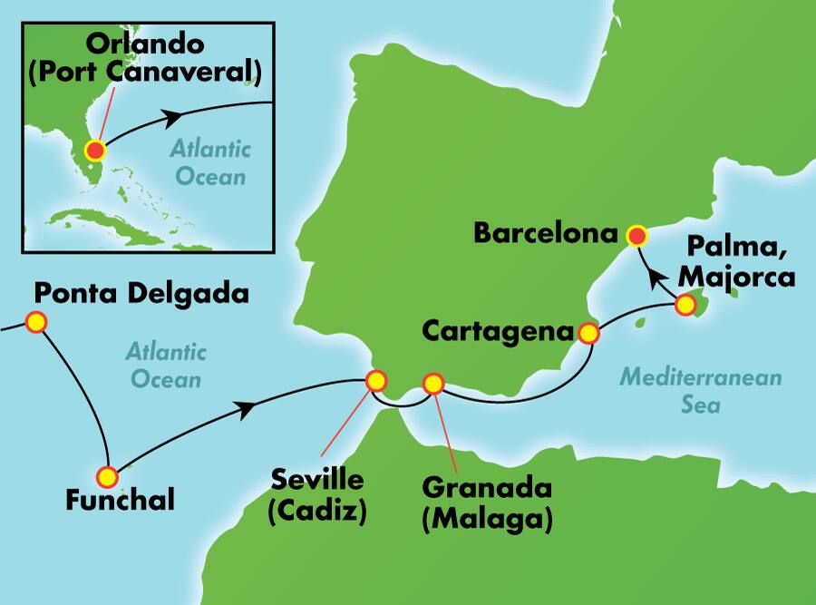 Transatlántico desde Orlando (Puerto Cañaveral), 15 días Transatlántico desde Orlando (Puerto Cañaveral), 15 días