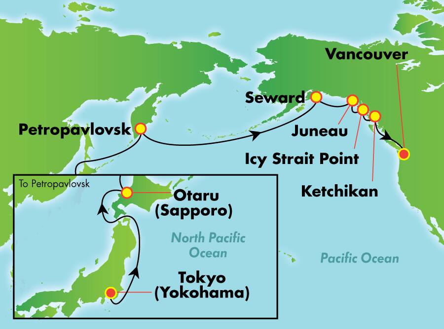 Transpacífico desde Tokio (Yokohama), 15 días Transpacífico desde Tokio (Yokohama), 15 días